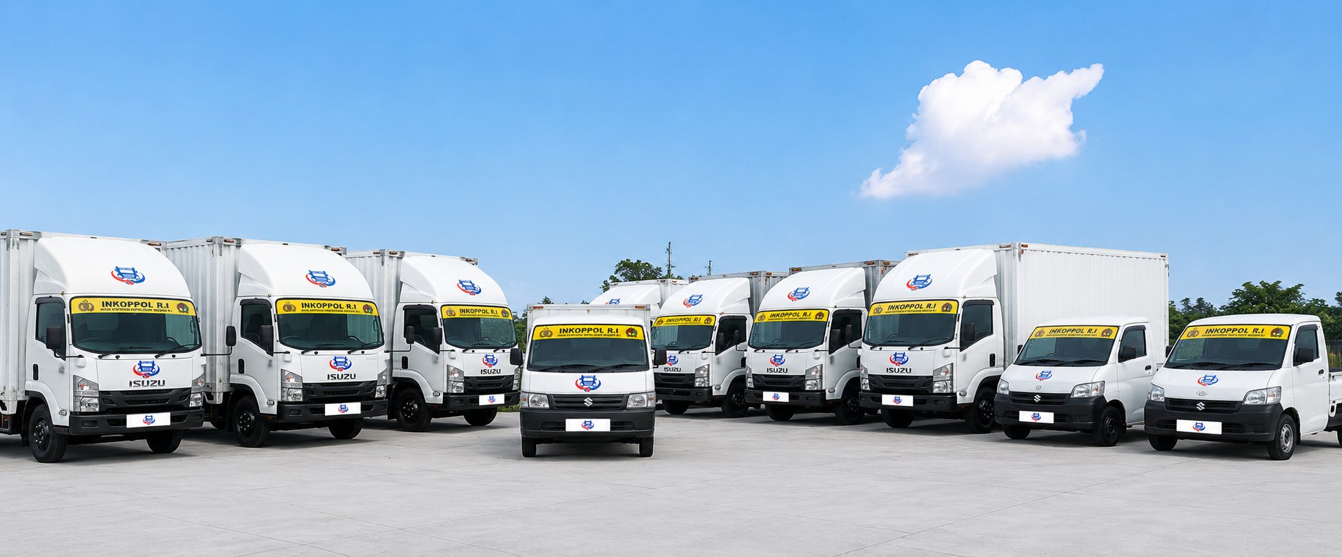 Barisan armada truk Rizky Transindo siap melayani pengiriman antar pulau